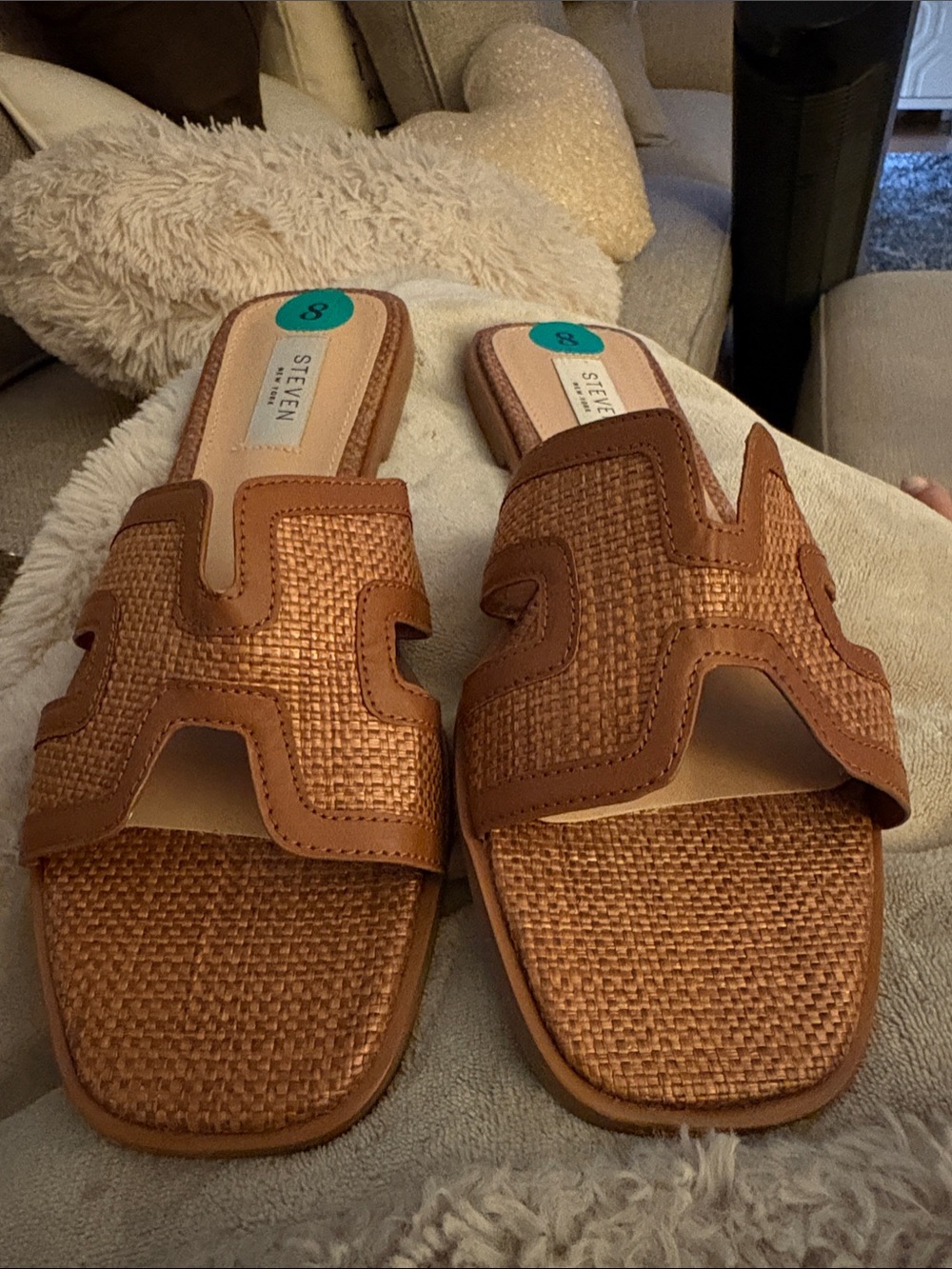 Steven By Steve Madden Tan Woven Slip-On Mules